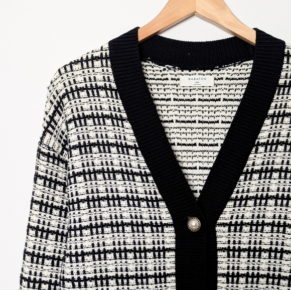 BABATON Lacer Tweed Cardigan Wool Sweater Pearl Buttons Black White XXS Aritzia - Picture 8 of 14
